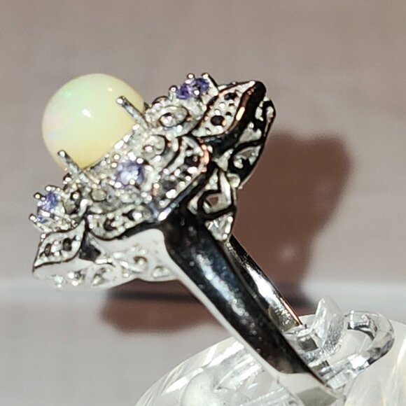 .925 Sterling Silver Natural Fire Opal & Tanzanite Ring Size 9.5 Value $570 - Picture 2 of 7